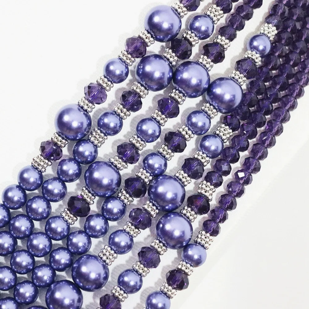 Романтический европейских Синий Круглый Shell Имитация Жемчуга счеты кристалл 7