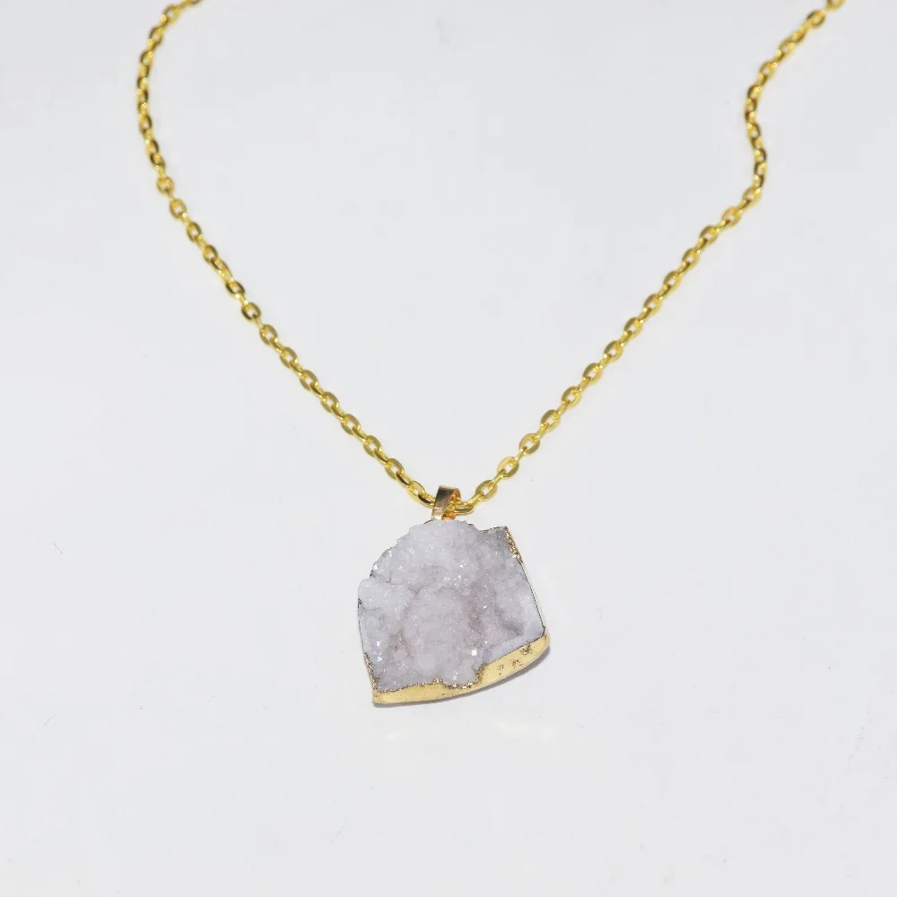 Женское ожерелье с подвеской geode druzy длинная цепочка золотыми наконечниками