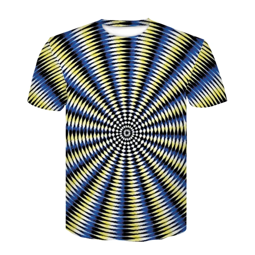 3D black and white check spiral hole short sleeve T-shirt summer boy hip hop funny personality print trend | Мужская одежда