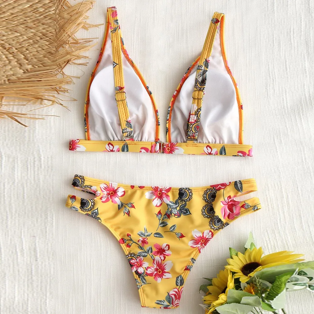 SAGACE костюмы из двух предметов Желтый купальный костюм с рисунком купальник