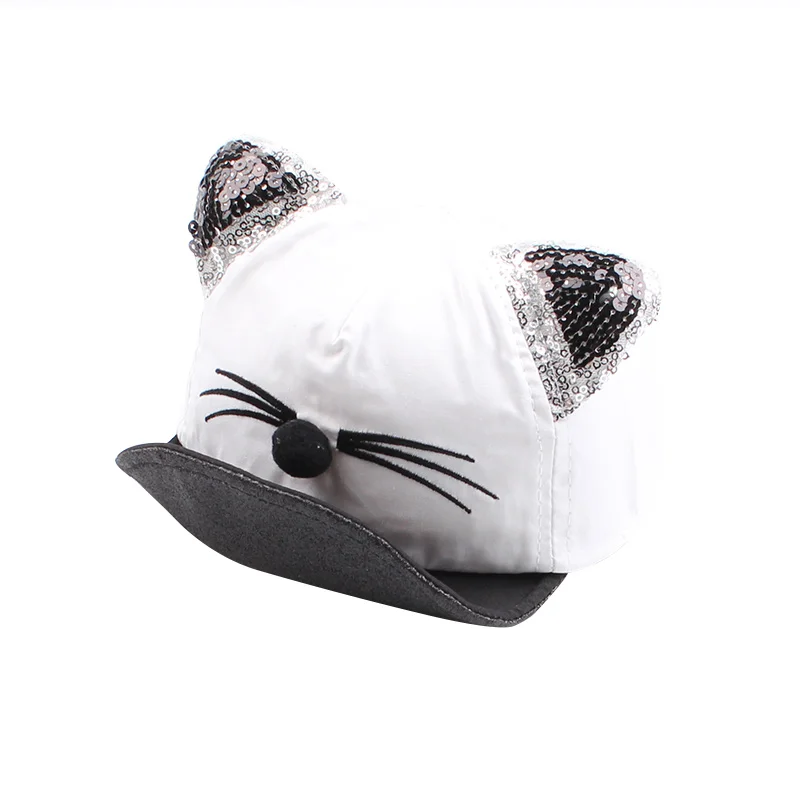 Cartoon Cat Baby Caps New Soft Cotton Hat With Ears Summer Sequins For Girls 2018 Autumn Boys Sun Hats | Детская одежда и обувь