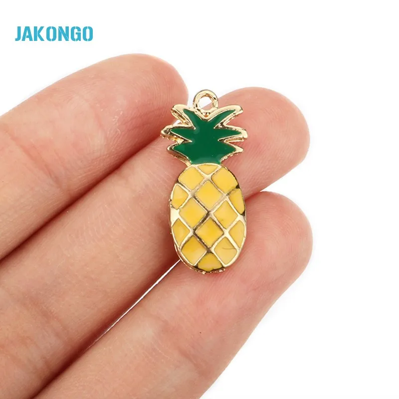 JAKONGO Golden Plated Enamel Pineapple Charms Pendants for Jewelry Making Necklace DIY Handmade Craft 24x12mm | Украшения и