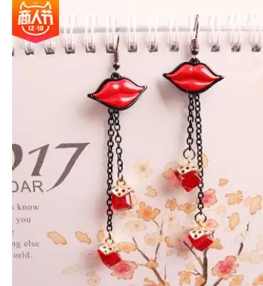 Серьги Lips The Crystal Shiny Drops of Oil Rose с красным цирконом 925 украшения для женщин в стиле цветочного лукса на вечеринку в Дубае.