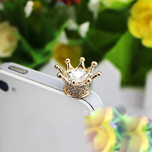 Мода Rhinestone Корона 3 5 мм против пыли наушников Разъем Крышка Пробка Кепки |