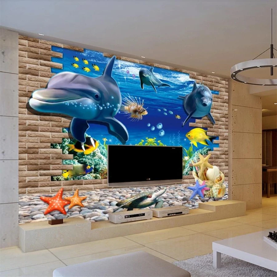 

Beibehang Custom Wallpaper 3D Stereo Seabed World Dolphin Living Room Bedroom TV Background wall paper Mural 3d papel de parede