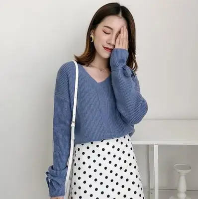 blue top Два способа носить осенние юбки для женщин, модная Милая Кружевная юбка с вырезами для девочек, черно-белые вязаные юбки с высокой талией 1315 - Цвет: blue top