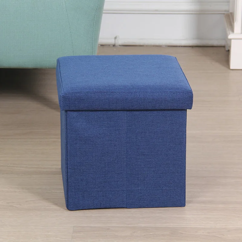 Navy Folding Storage Stool Chairs Fitting Room Stool Multifunctional Chair Storage Box Cloest Tea Table Coffee Table Sofa Stool - Color: Navy
