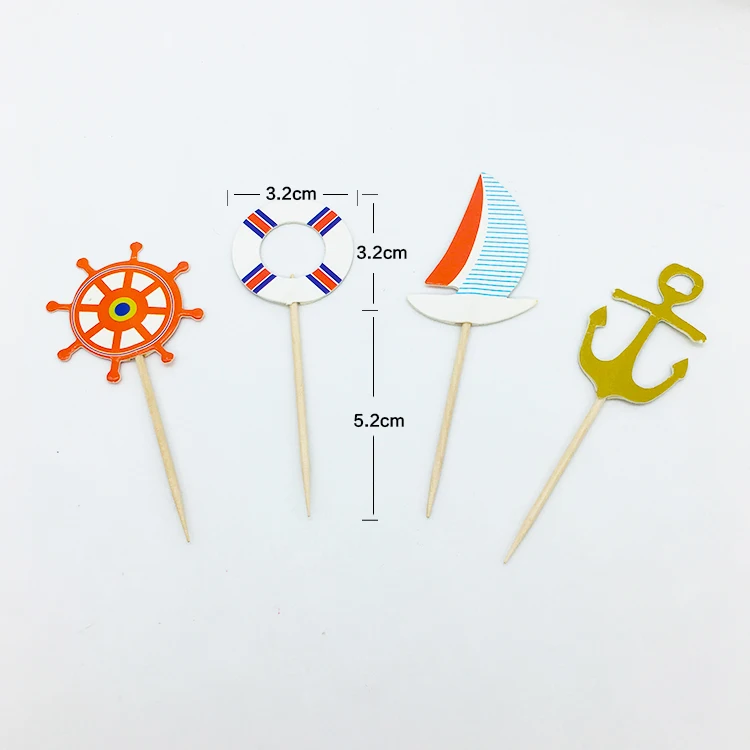 24 шт./лот парусная лодка и Якорь Дизайн торт/капкейк топперы мультфильм