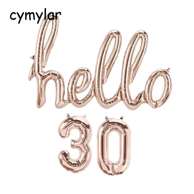 Hello 30 40 50 розовое золото скрипт фольги воздушный шар Hello Baby 30 воздушный шар номера 30th декор для вечеринки в честь Дня Рождения пол раскрывает детский душ