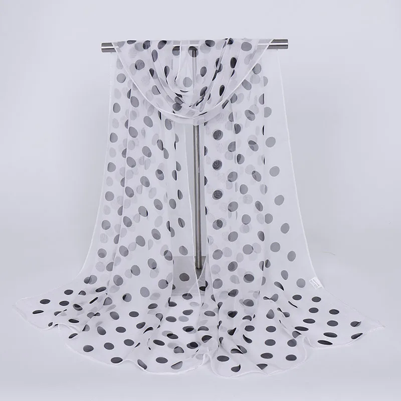 

chiffon silk scarfs polka dots printed long shawls summer beach pareo sarong neck scarfs luxury candy colors