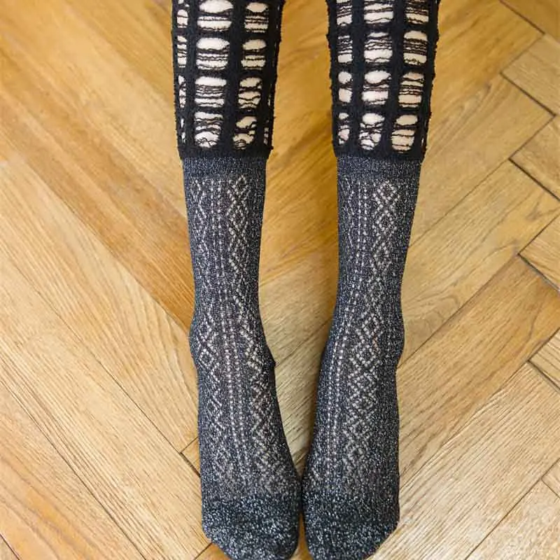 [Cospacool] глянцевый золотистый Серебристый шелк кружево ажурная сетка Sox Bubble