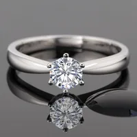 Solid White Gold AU585 Ring 1CT Round Real Diamond Marriage Ring Women Wedding Anniversary Day Gift