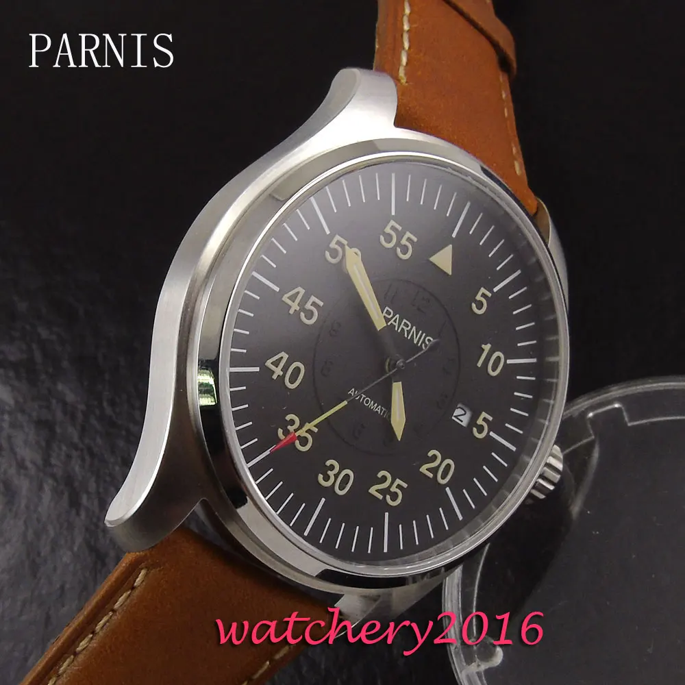 44 мм паринс черный циферблат нержавеющая сталь чехол сапфировое стекло Дата