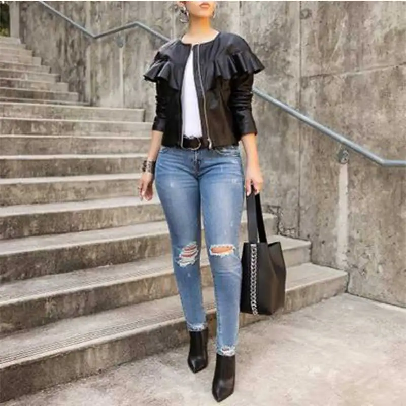 Liva Девушка Повседневная куртка из искусственной кожи Женская Классическая