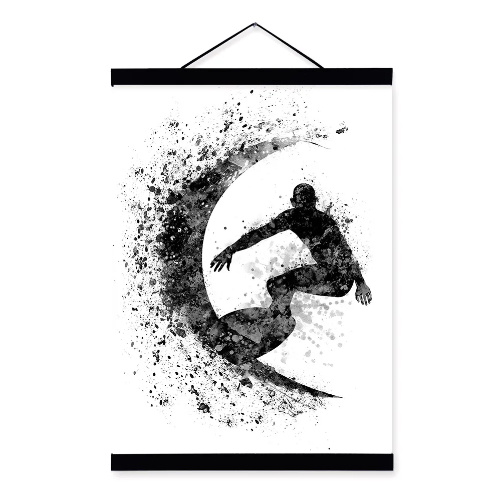 Картина на холсте абстрактная Акварельная черно-белая Пляжная Спортивная