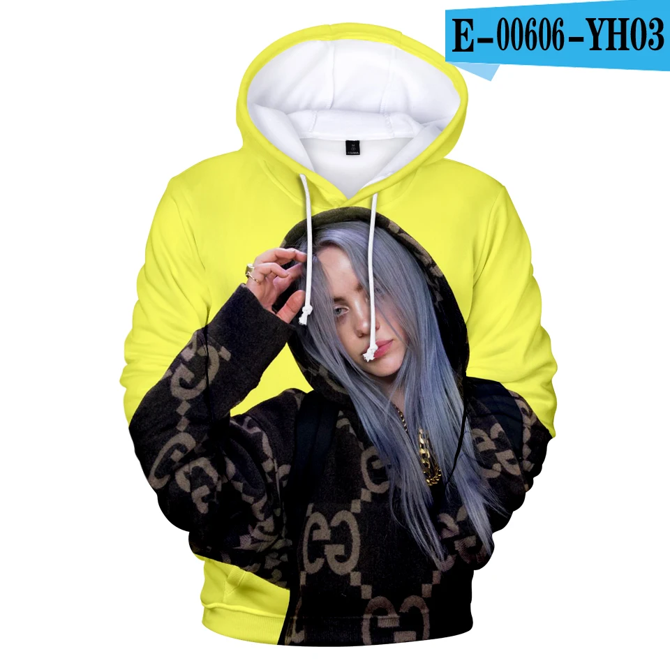 3D Принт 3D персонаж idol Billie Eilish толстовки женские мужские толстовки мода певица Billie Eilish 3D Толстовка зеленый пуловеры - Цвет: 3D