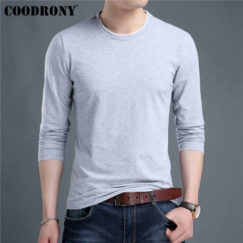 COODRONY, брендовая мужская футболка, уличная мода, круглый вырез, топ, футболка, Мужская одежда,, осенняя футболка, Мужская хлопковая футболка, Homme 95024 - Цвет: Серый