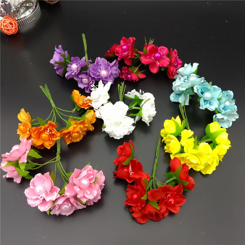 6 шт. цветок сливы жемчуг шелк искусственный букет для свадьбы украшение дома