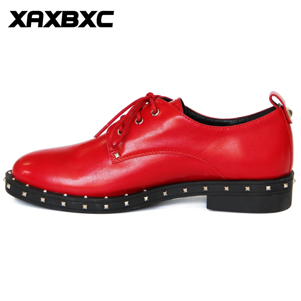 Женские Кожаные Туфли оксфорды XAXBXC на низком каблуке и платформе с закругленным