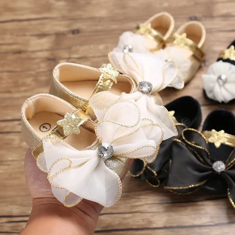 

Newborn Infants Girls Birthday party leather Shoes Cute Big Bow Toddler Baby Girls Princess Shoes Floral Dress Crib Shoes