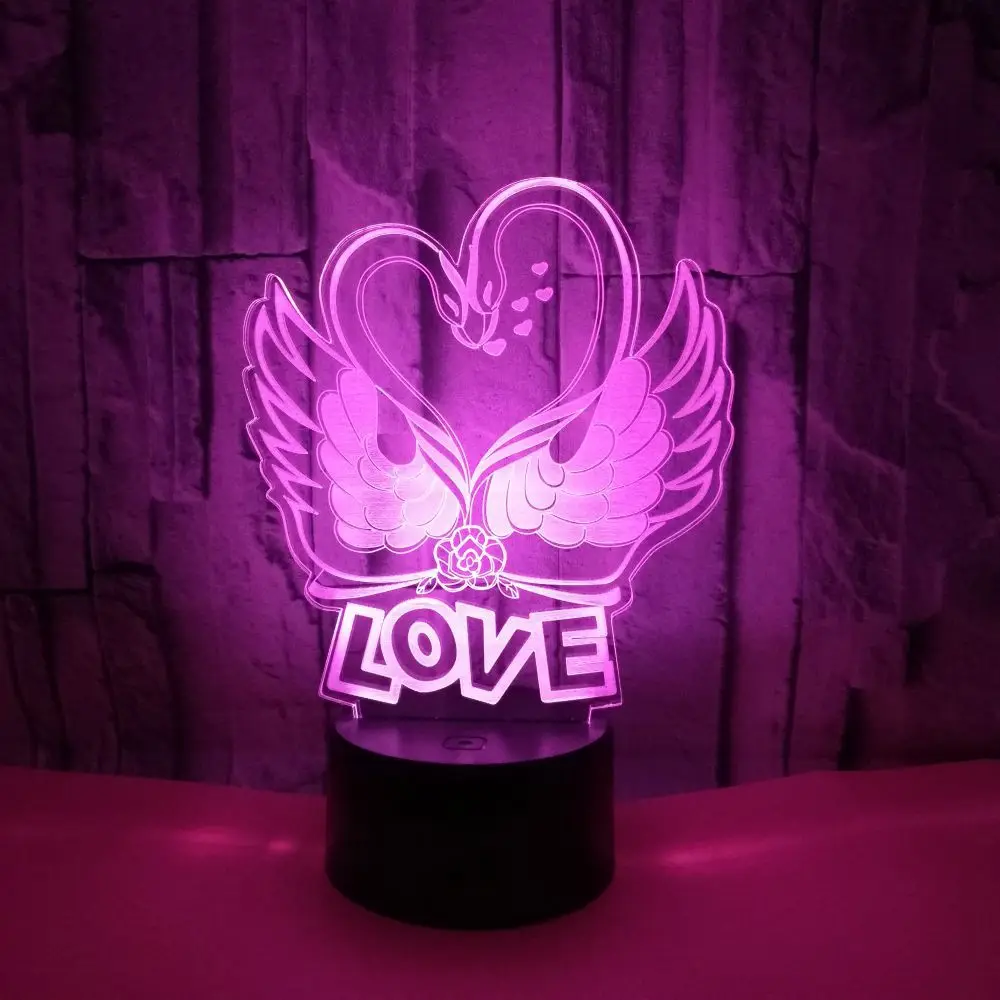 

Swan Love 3d Lamp Colorful Touch Led Visual Lamp Gift Decoration Atmosphere Small 3d Light Fixtures Usb Led Night Light