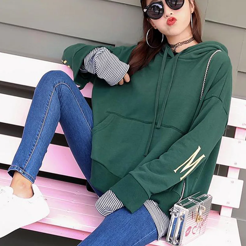 

Women Sweatshirts Character Printed Pullovers Long Pieces Long Sleeve Loose Hoodie Females Sweatshirt Casual Tops Green Hooded
