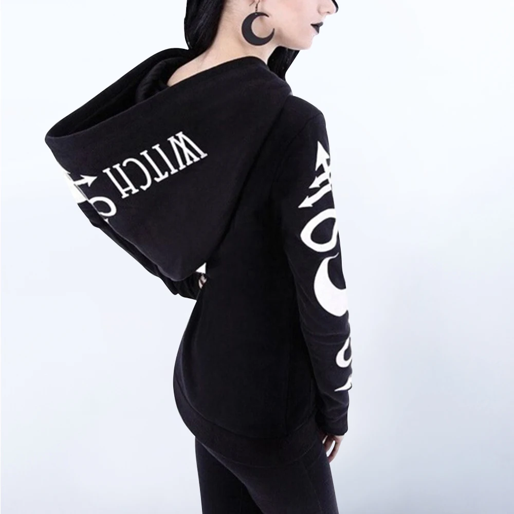 Толстовка Женская черная с длинным рукавом на молнии буквенным принтом 5XL