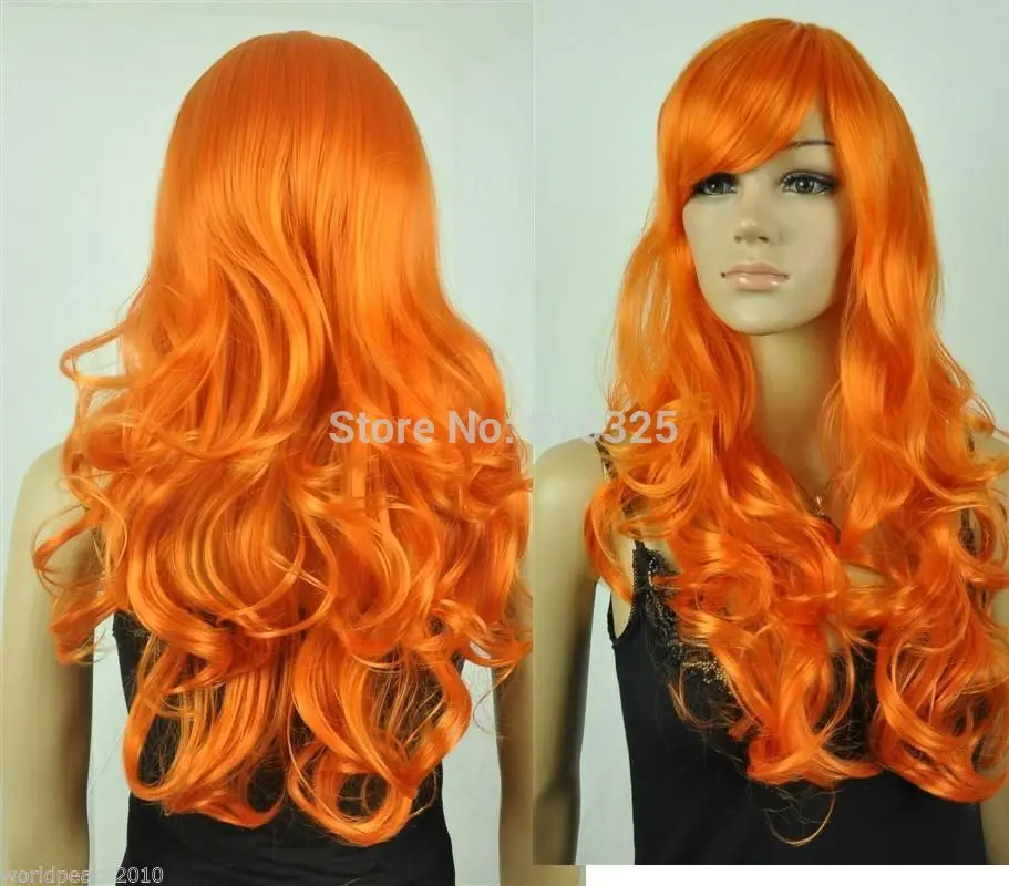 БЕСПЛАТНАЯ ДОСТАВКА> **** ^ СВОБОДНОЕ P & P> cNEW orange длинными вьющимися парик