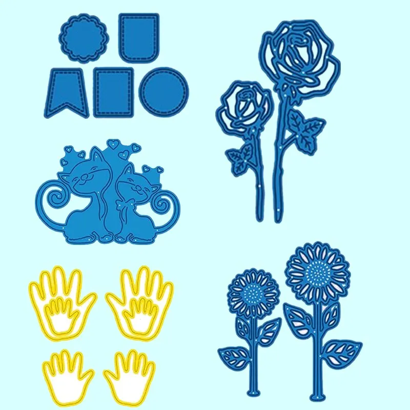 Баннер милый кот Пальмовая роза цветок металлические режущие трафареты для DIY