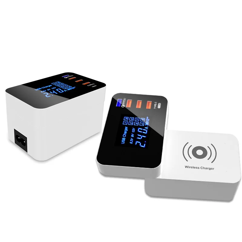 QI 10 Вт беспроводное usb зарядное устройство Быстрая зарядка 3,0 Led дисплей Тип C мульти смарт-концентратор зарядная станция адаптер для iphone ipad sumsung
