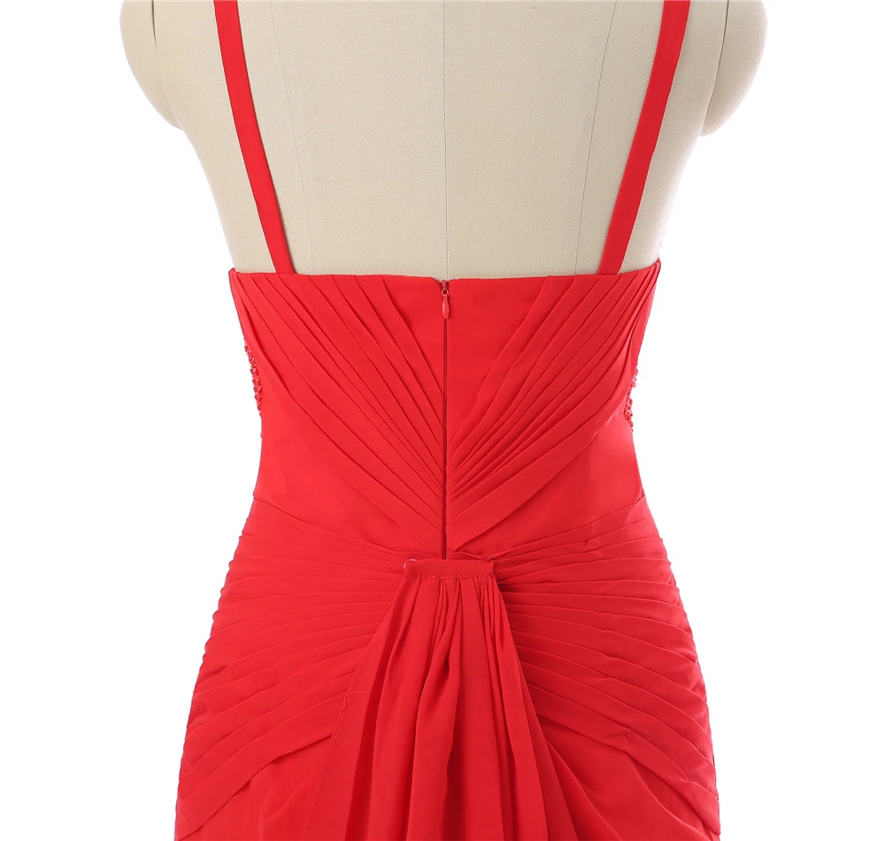 

Backless Formal Celebrity Dresses Mermaid Spaghetti Straps V-neck Chiffon Beaded Long Evening Dresses Red Carpet Dresses