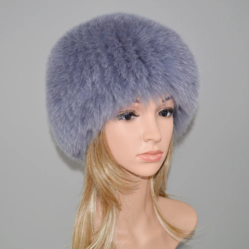 blue grey Лидер продаж из натурального меха лисы шляпа Для женщин Зимняя вязаная из натурального Лисьего меха, шапка-ушанка Женский Теплый мягкий Лисий меховые шляпки - Цвет: blue grey