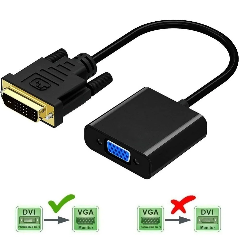 

DVI Male to VGA Female Video Converter Adapter DVI 24+1 25 Pin DVI-D to VGA Adapter Cable for TV PS3 PS4 PC Display 1080P