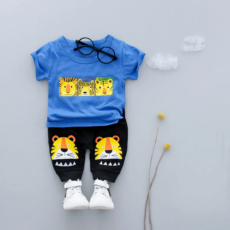 Boys Clothes 2018 New Summer 0-3y Fashion Style Infant bebe Clothing Cotton Tiger Print 18019 Good Quality Set |