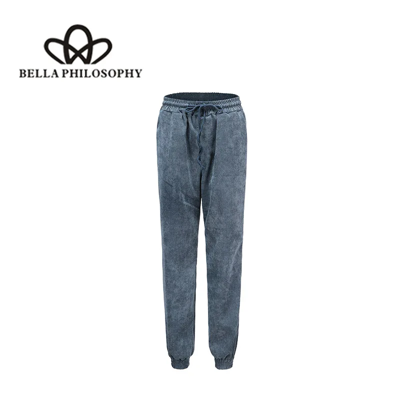 Женские вельветовые брюки Bella Philosophy повседневные с высокой талией и поясом осень