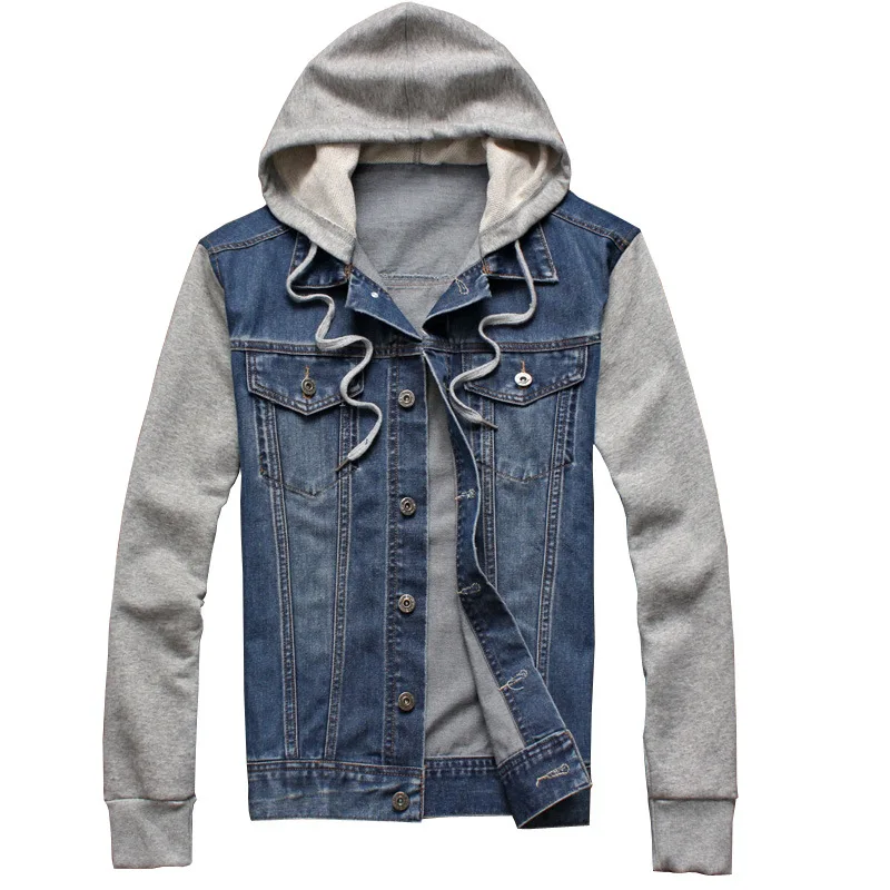 

Mens Denim Hooded Outwear Teens Casual Fashion Jeans Jackets Hoody Cowboy Mens Jacket Coat Large Size