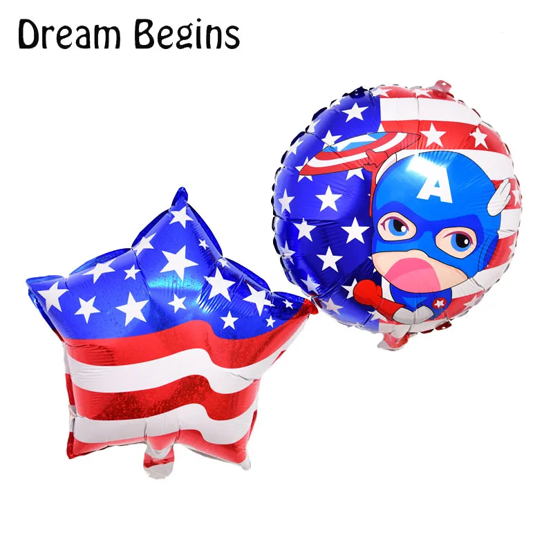 DB 2Pcs lot 18inch Captain America cartoon stars stripes national flag pentagram independence day birthday decoration balloons | Дом и сад