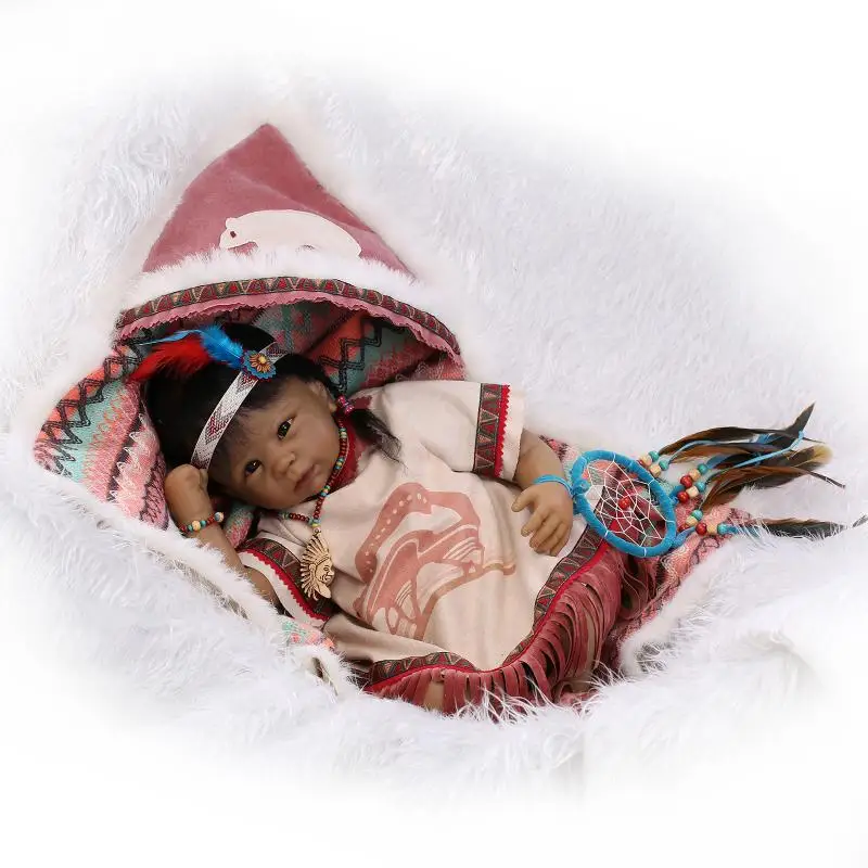 NPK 22 дюймов индийский Стиль винилсиликоновых Reborn Baby Doll шоколад кожи Boneca подарок