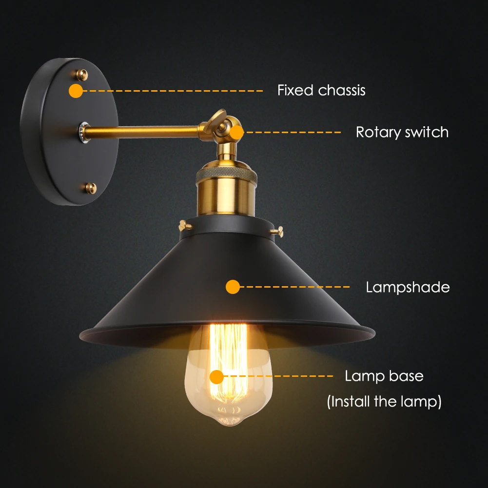 Настенный ретро светильник из латуни промышленный одноголовый настенный в