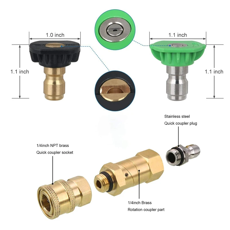 Pressure Washer Accessories Kit 7 Power Spray Nozzle Tips 360 Degree Quick Connecting Pivoting Coupler 1/4 Inch 4500 | Автомобили и