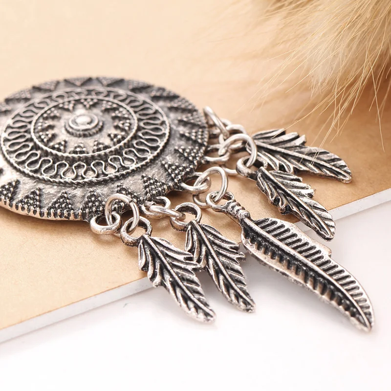 Женские Висячие серьги подвески в виде листьев и перьев Ловец снов антикварные