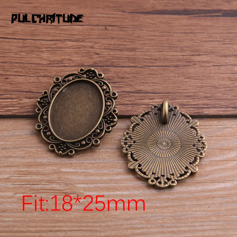 4pcs 18*25mm Inner Size Two Color Metal Alloy Simple Oval Lacework Cabochon Pendant Setting Jewelry Findings | Украшения и