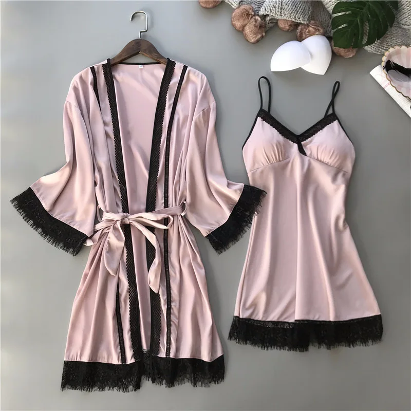 Smmoloa Для женщин шелковый атлас бюстгальтеры мягкие халаты + платье комплекты