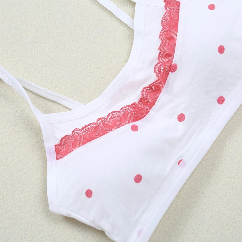 

Young Girls Training Bra Cute Dots Cotton Comfortable Teenage Kids Soft Cotton Underwear Shoulder Strap Vest Type Training Bras