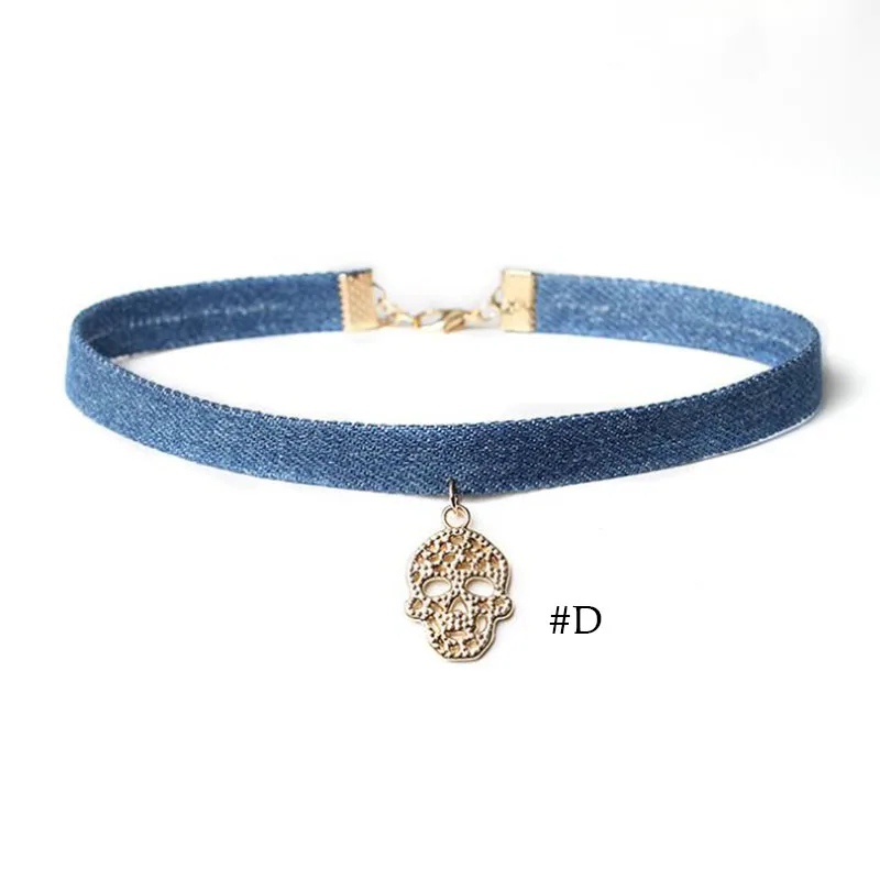 New Blue Jeans Choker Necklace For Women Punk Denim Collar Alloy Pendant Rope Colar Colliers Ras De Cou Bijous Jewelry | Украшения и