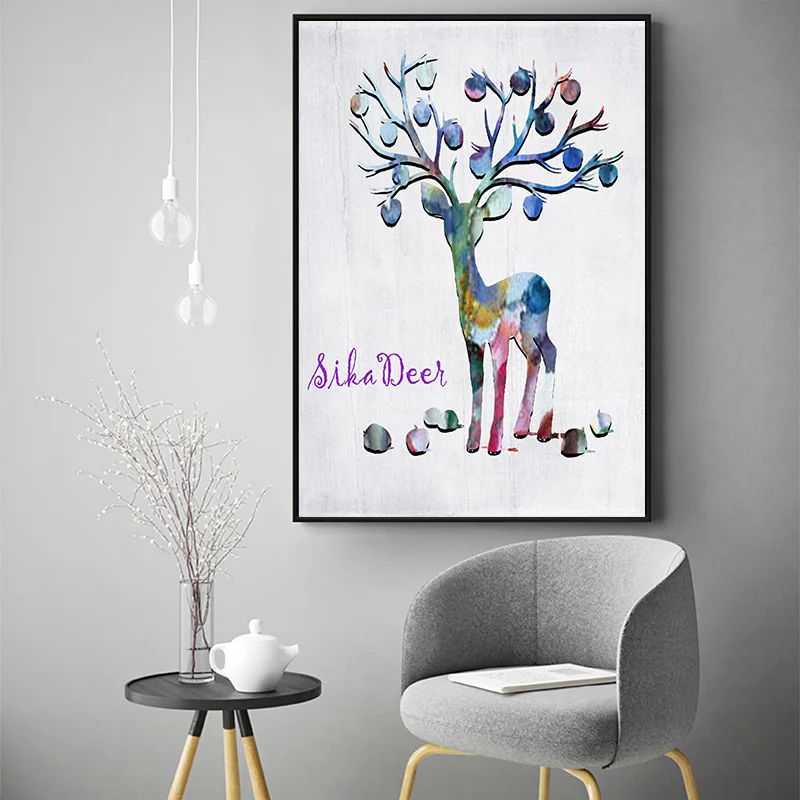 Nordic water color simple abstract deer frameless painting Wall Pictures for Living Room Canvas on the wall no Framed | Дом и сад