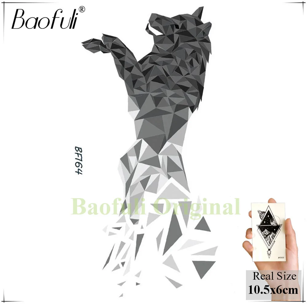 Временные тату наклейки Baofuli геометрической формы с волком бриллиантом львом
