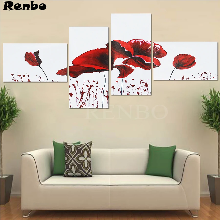 5D Diamond Embroidery Poppy flower 3d DIY Diamond Painting Cross Stitch Full Rhinestone Mosaic triptych painting 4pcs/set A171