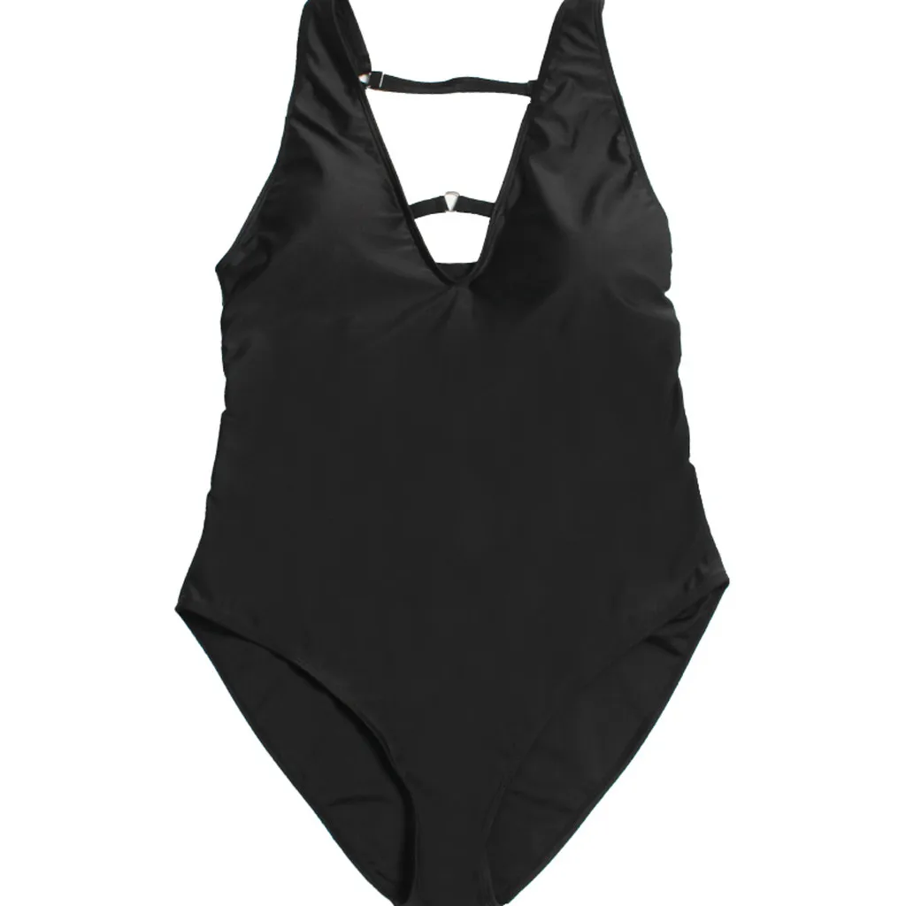 Для женщин Одна деталь Push Up Bikini Beach монокини для ванной V шеи сплошной черный