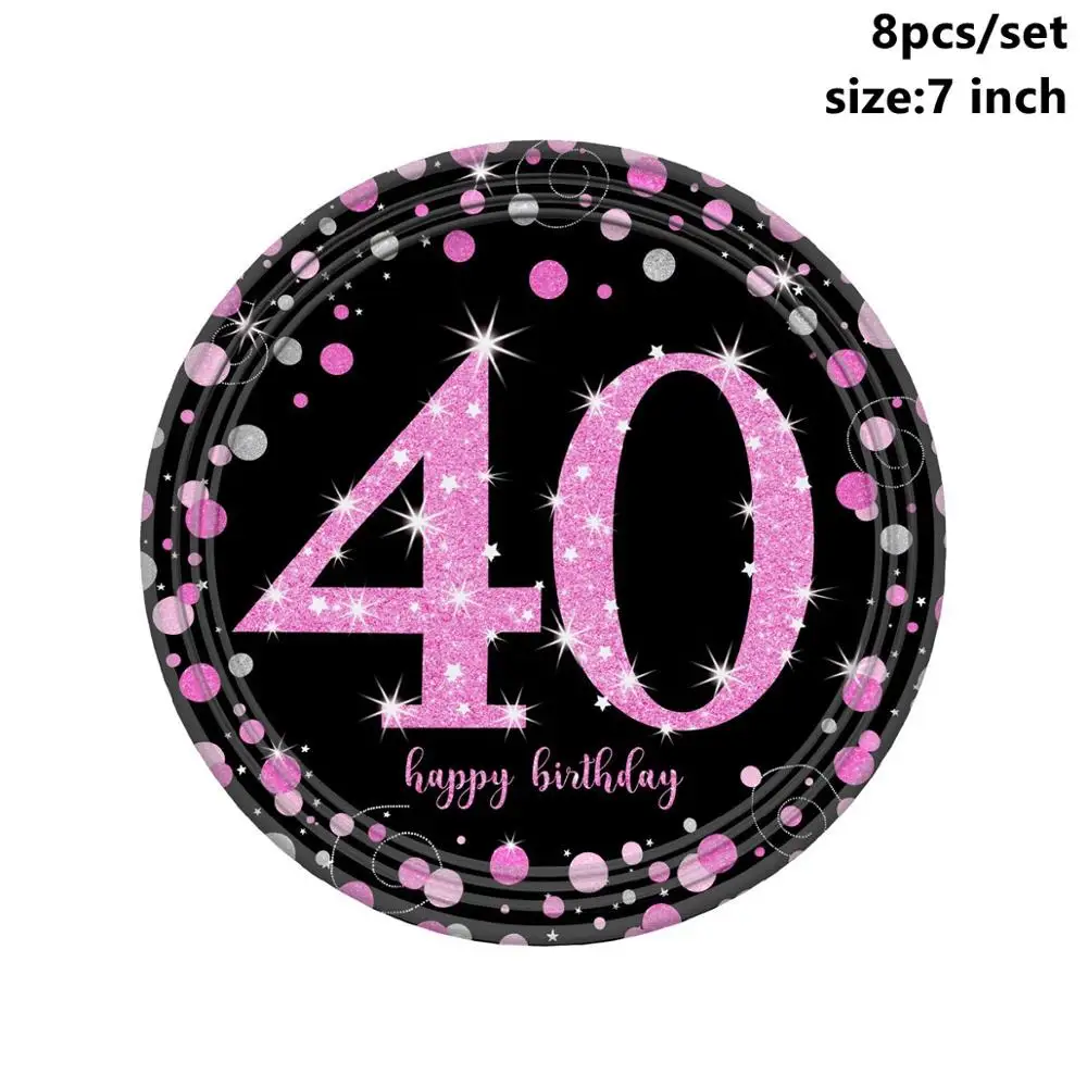 Pink 7inch Plates Taoup Gold 40 одноразовая посуда для полотенец тарелка для стола одноразовая посуда для вечеринок 40th День Рождения Декор для родителей - Цвет: Pink 7inch Plates